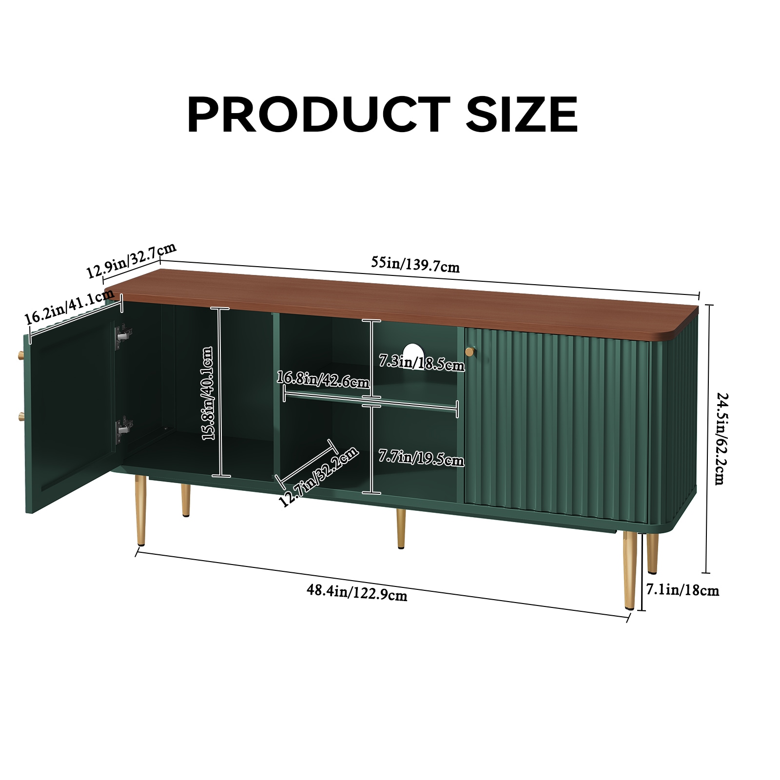 Mid Century Modern TV Stand With Fluted Doors, 55/60/65 Inch White Entertainment Center With Storage, Media Console For Living Room, Bedroom, Green_maomaolike.com